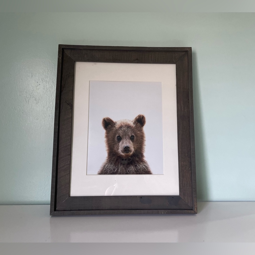 Bear Cub Rustic Frame Matted Wall Art Cottage Core Cabin Wildlife 17”x 14” - Picture 13 of 15